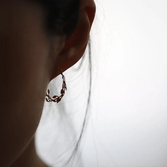 Sterling Gold Leaf hoop Earrings - Picture 3 of 5